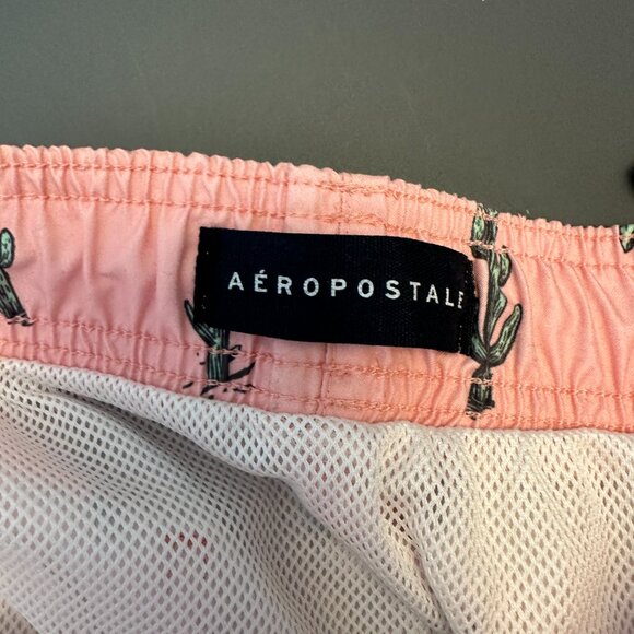 Aeropostale Mens Swim Trunks Medium, Pink with Green Cactus Patt - Picture 6 of 8